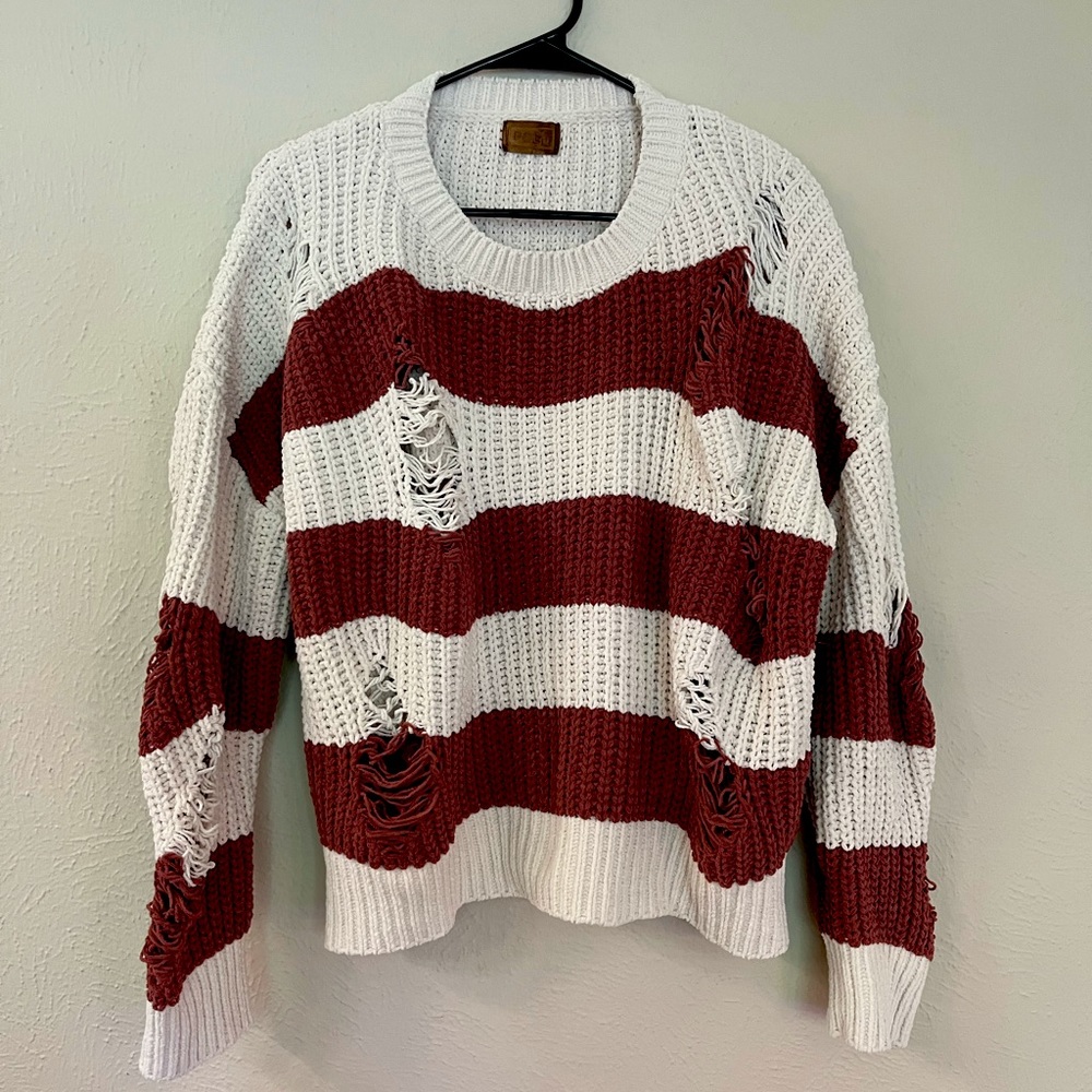 POL Chenille Chunky Distressed Stripe Sweater Size Medium